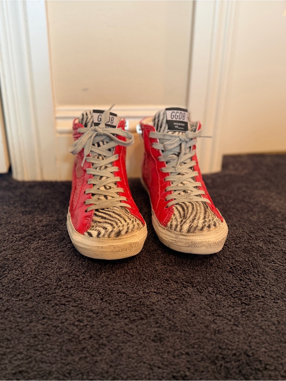 Golden Goose Slide Red Zebra High Top Sneakers EU 38